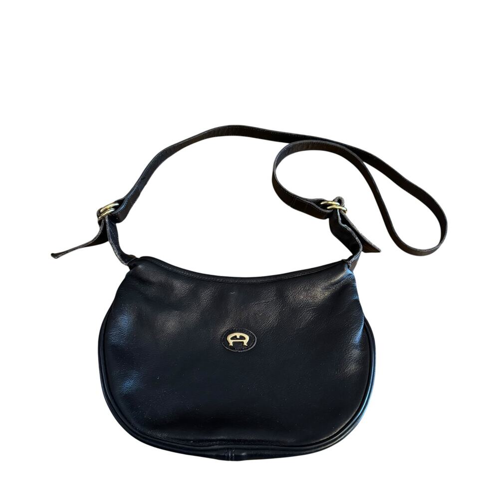 Vtg Y2K Etienne Aigner Black Leather Adjustable Strap Shoulder Bag